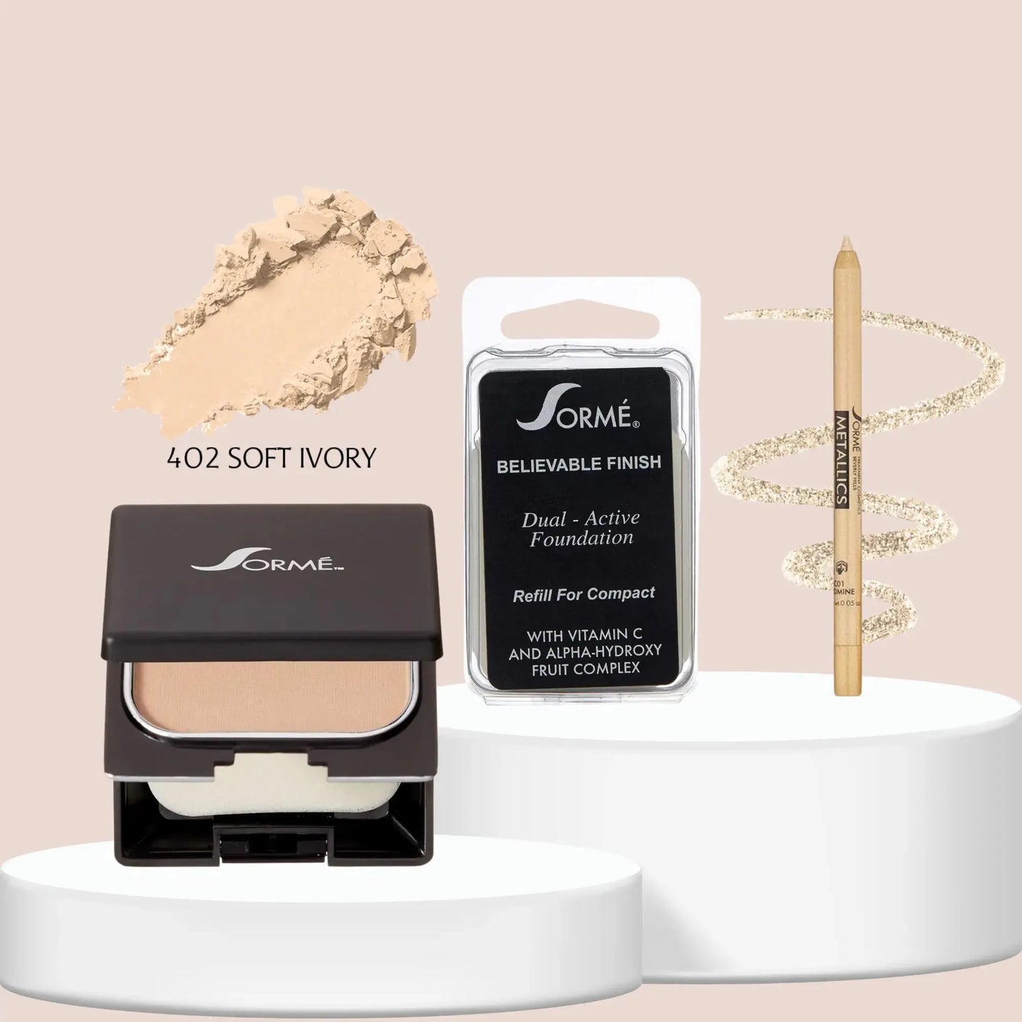 Sorme Base Polvo Soft Ivory + Repuesto + Delineador Goldmine Capeli