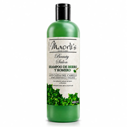 Maorlis Shampoo Berro y Romero 16 onzas : Combate la caída, revitaliza y fortalece el cabello