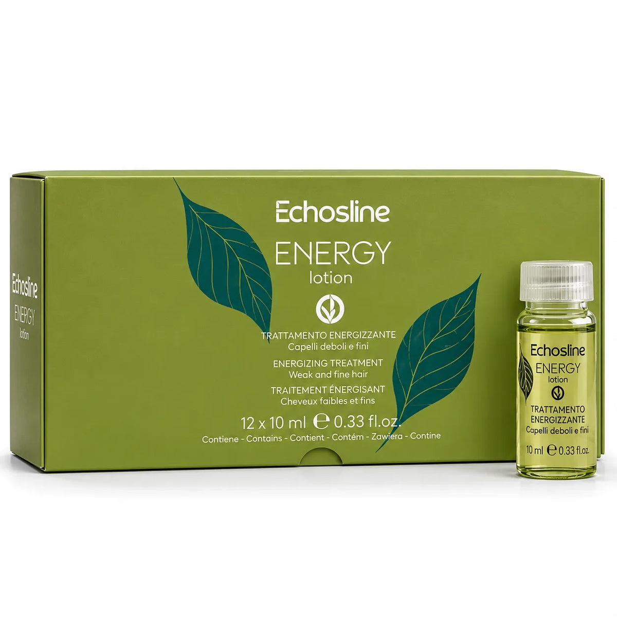 Echosline - Ampolla energizante 10 ML X 12 unidades para cabellos débiles y finos