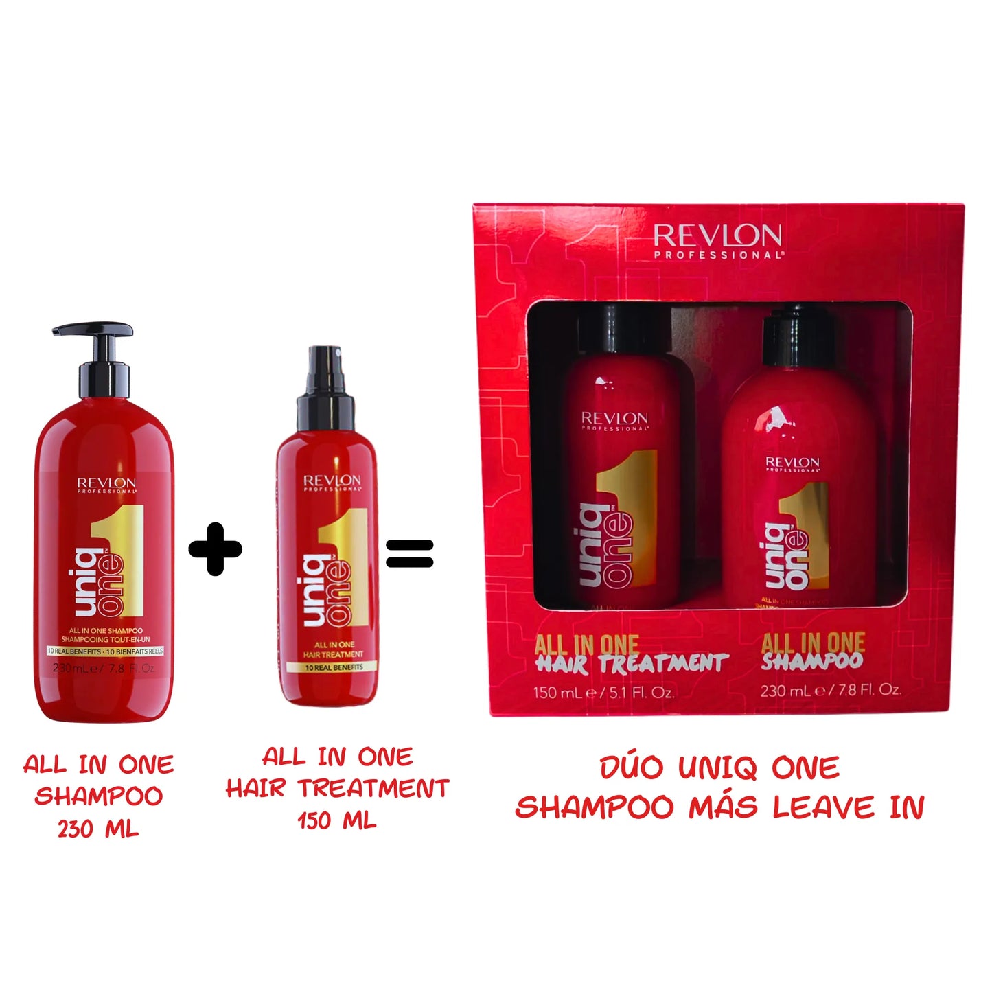 Revlon Professional, UniqOne All in One: Leave-In 150 ML + Shampoo 230 ML. La rutina completa con 10 beneficios reales para tu cabello
