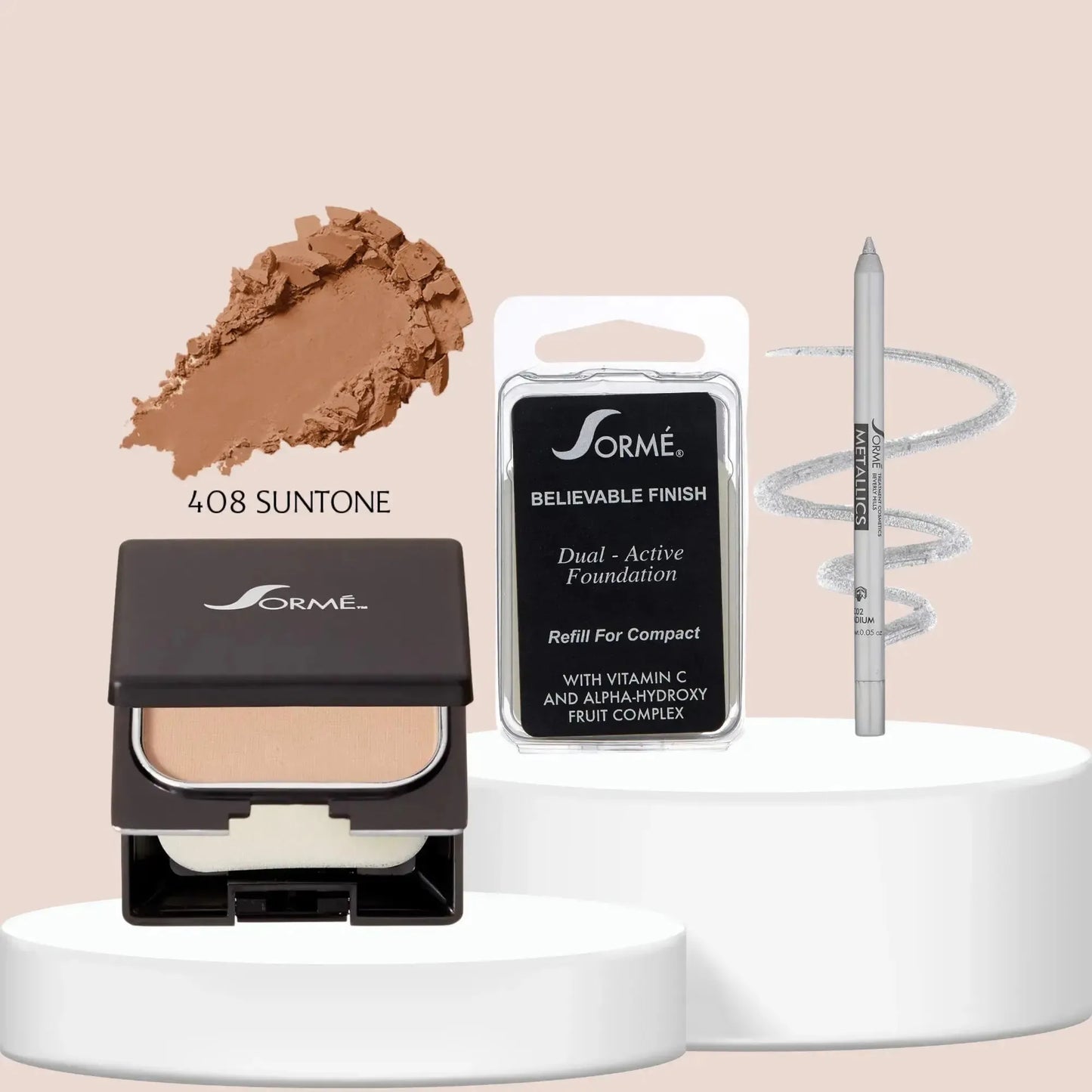 Sorme Base Polvo Suntone + Repuesto + Delineador Palladium Capeli