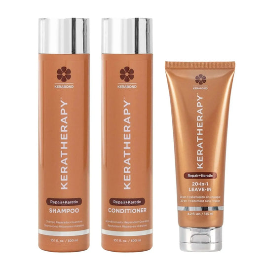 Keratherapy Trio Keratinfixx: Shampoo 300 ML, Acondicionador 300 ML y Leave In 20 en uno - Diseñada para revitalizar el cabello opaco, encrespado y sin vida Capeli