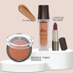 Sorme Base Mineral Dark Beige + Bronceador Goddess + Labial Private Capeli