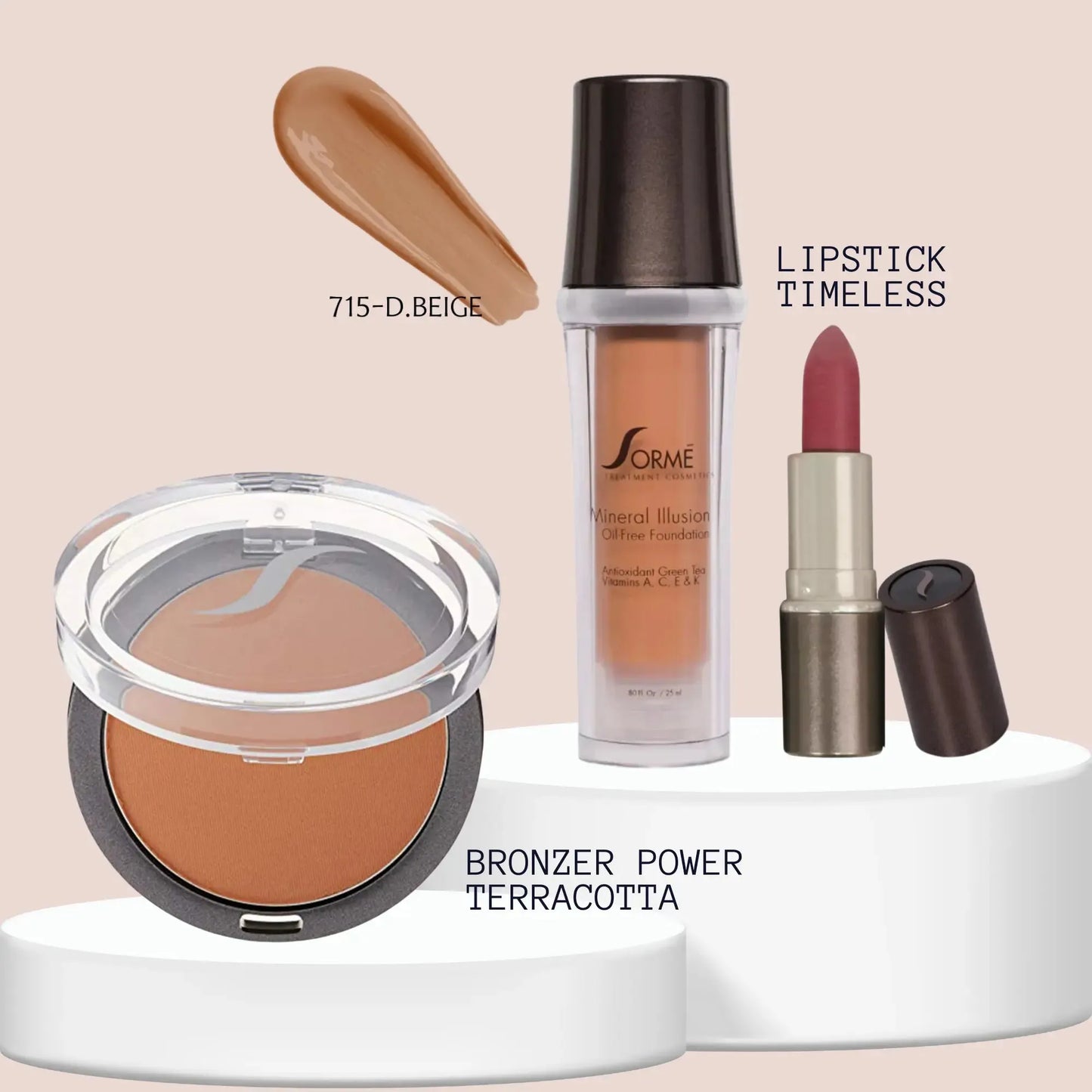 Sorme Base Mineral Dark Beige + Bronceador Terracotta + Labial Timeless Capeli