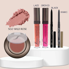 Sorme Labial Mate Lace/Orchid + Delineador Black/Khaki + Rubor Wild Rose Capeli