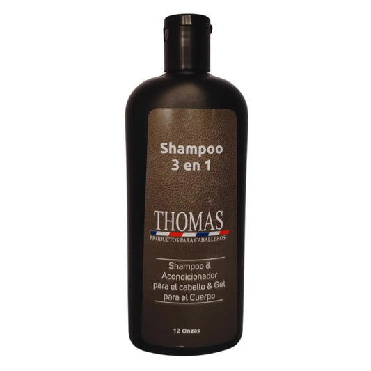 Thomas Shampoo 3 en Uno 12 onzas:  Shampoo, Acondicionador y Gel De Ducha En Un Solo Producto Capeli