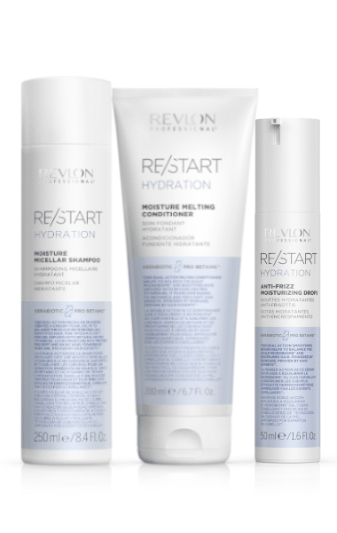 Revlon Professional, Restart, Trio Shampoo, Acondicionador y Drops The Hydration - Hidratación de cabello